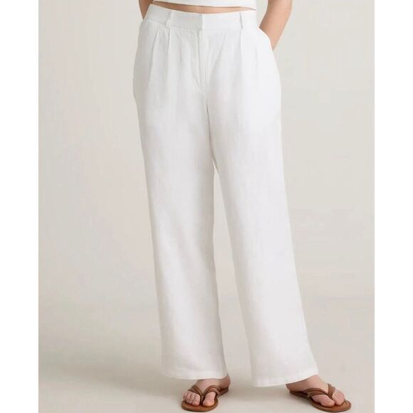 Quince NWT white 100% linen trouser pleat pant lined 6 - Picture 1 of 16